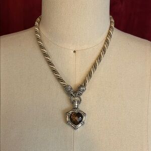 Judith Ripka Silver and Brown Heart Pendant Necklace